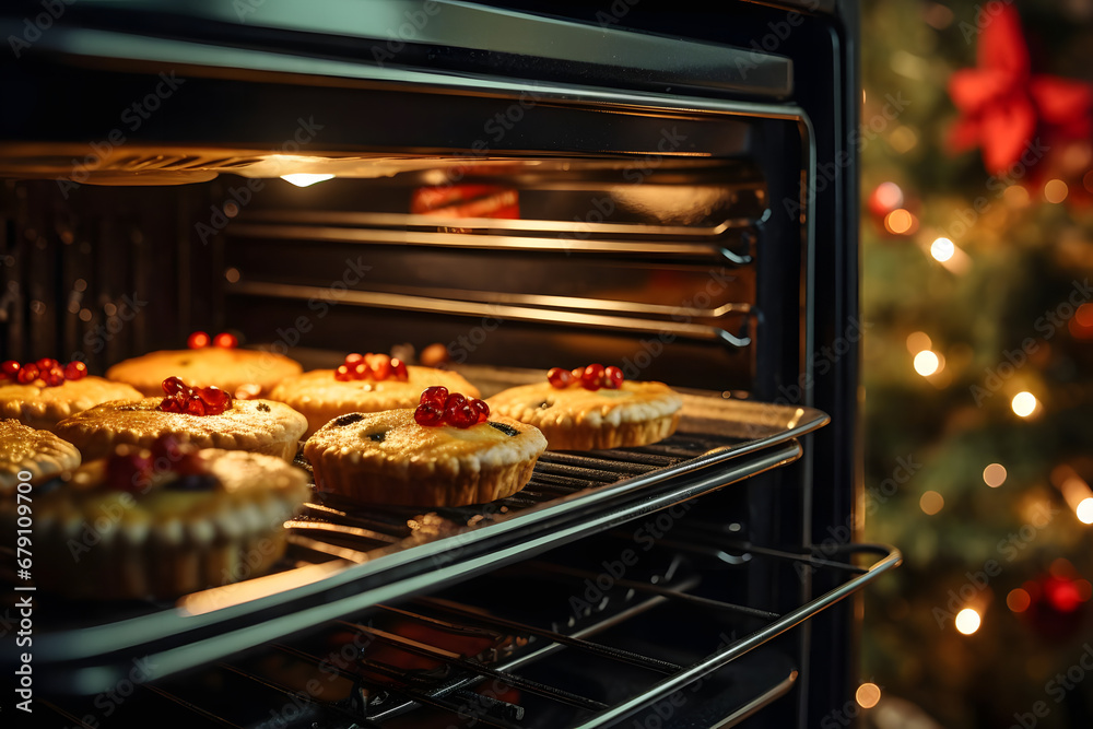 Baking Mince pie in the Oven, christmas season