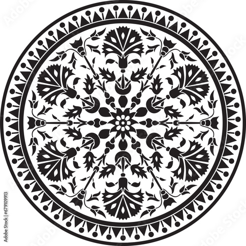 Vector black monochrome round turkish ornament. Ottoman circle, ring, frame.
