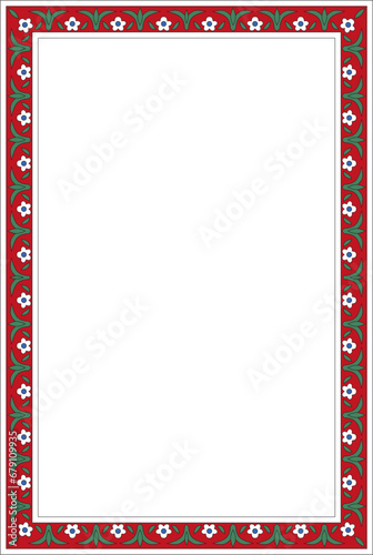 Vector colored square Turkish ornament. Ottoman border, rectangle, frame. Muslim pattern for stained glass.