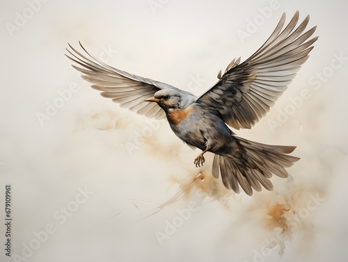 Artistic Aerials: European Robin Poses in Watercolor Style
