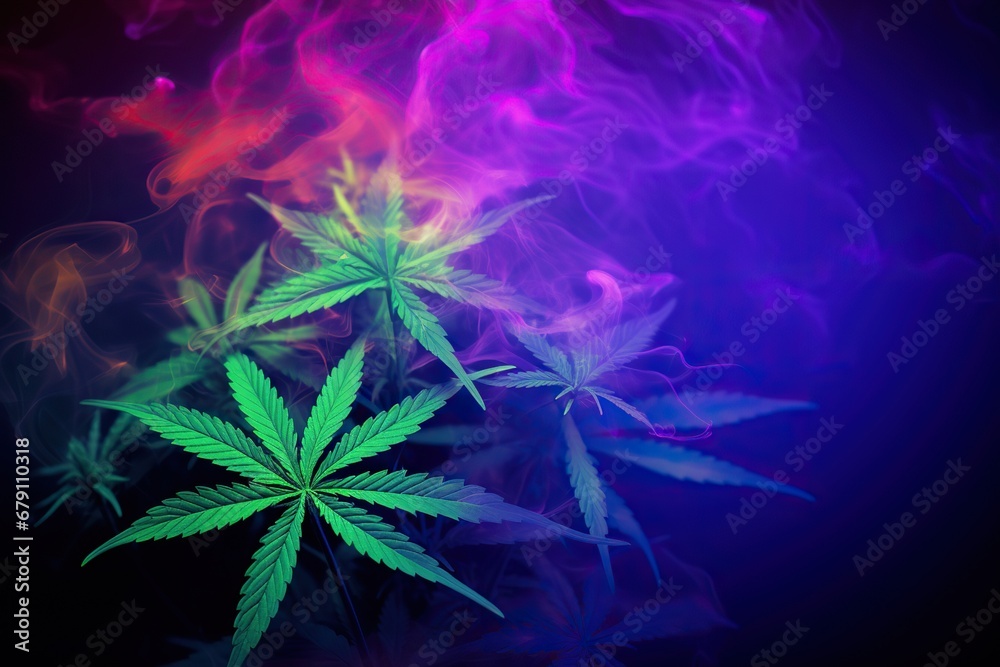 legal cannabis on psychedelic background, illustration legal cannabis on psychedelic background, illustration