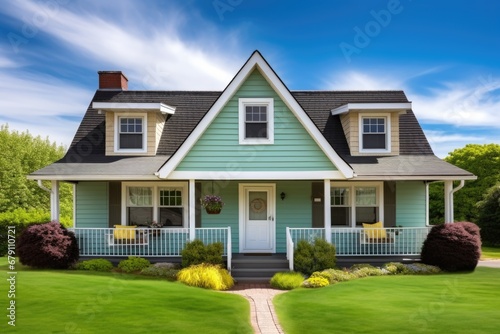 facade of a cape cod style home with a contrasting colored side gable roof