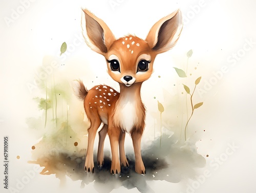 Playful Deer Illustration: Crosshatched Shading Watercolor Print © czphoto