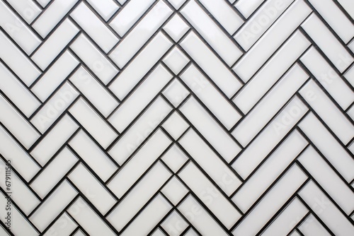 herringbone arrangement of white subway tiles