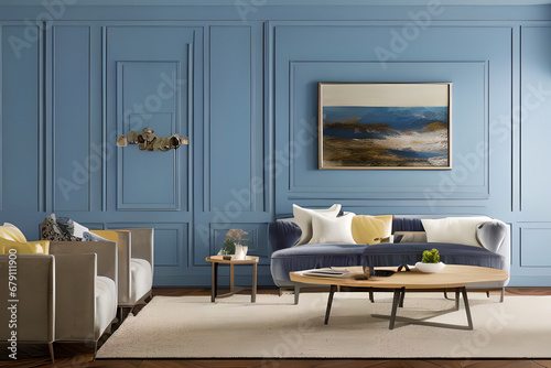 Contemporary Residential Living Room, Background Wall Color Powder Blue