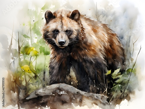 Majestic Wolverine: A Watercolor Woodland Creature on a White Background