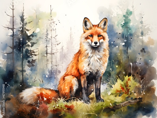 Majestic Red Fox: Captivating Wildlife Portraits in Watercolor