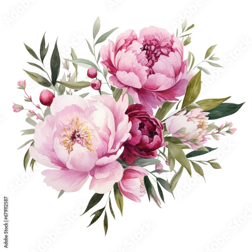 watercolor branch of peony  and  peony flower  peony clipart for graphic resources