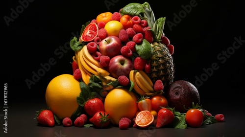 
human brain made from fruits and vegetables, concept of Healthy Eating and Food Art