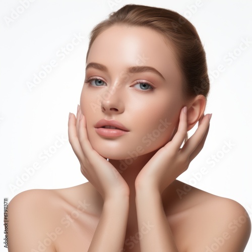 Beautiful Woman with healthy skin, Skincare, Woman touching her Face, Clean Skin, Healthy Look