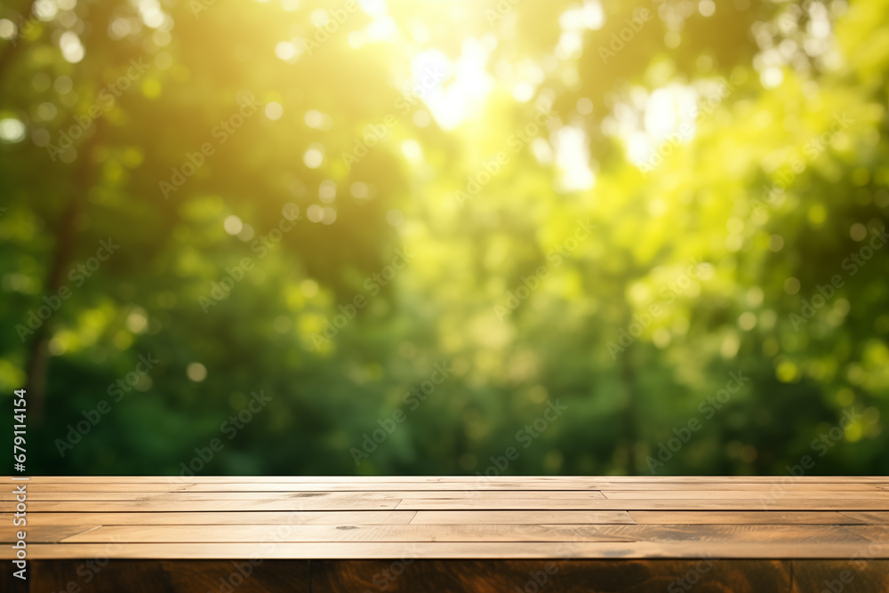 Empty wooden table top with blur background of summer lakes green forest. High quality photo Empty wooden table top with blur background of summer lakes green forest. High quality photo