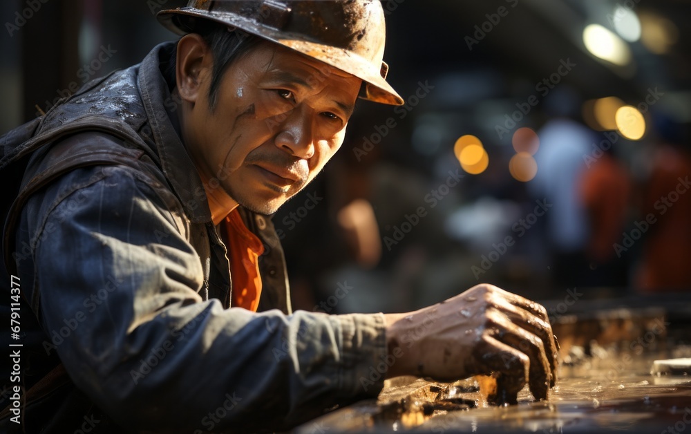 Worker working in a metallurgical plant, closeup of photo Worker working in a metallurgical plant, closeup of photo