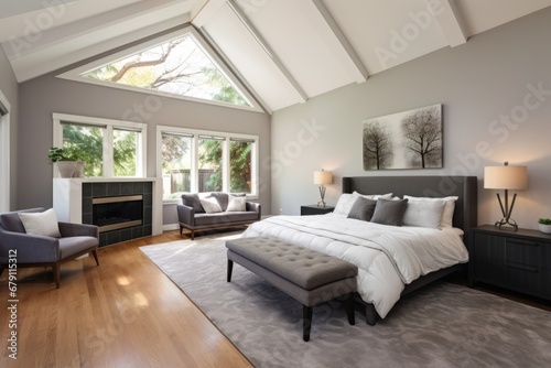 master bedroom in modern tudor annex