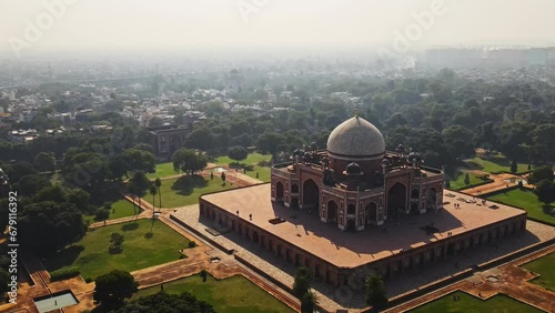 Aerial view of Humayun's Tomb, Delhi, India. Humayun's tomb is the tomb of the Mughal Emperor Humayun.