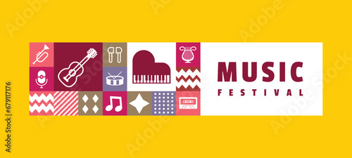 Flat music horizontal banner design