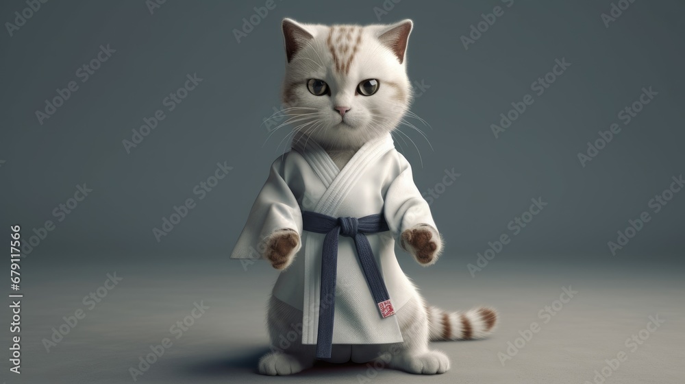 	
karate fighter cat with kimono. Created with generative AI.	

