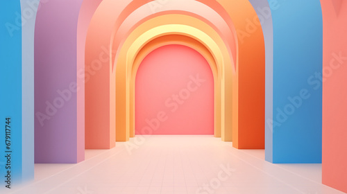 3d rendering colourful Arch hallway