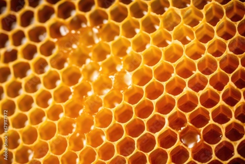 close-up view of organic honeycomb filled with honey