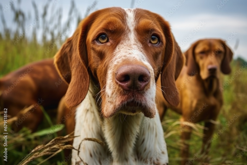 close up of hunting dogs alert face