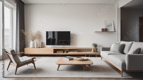 Minimalist style interior design of modern living room with tv © Marko