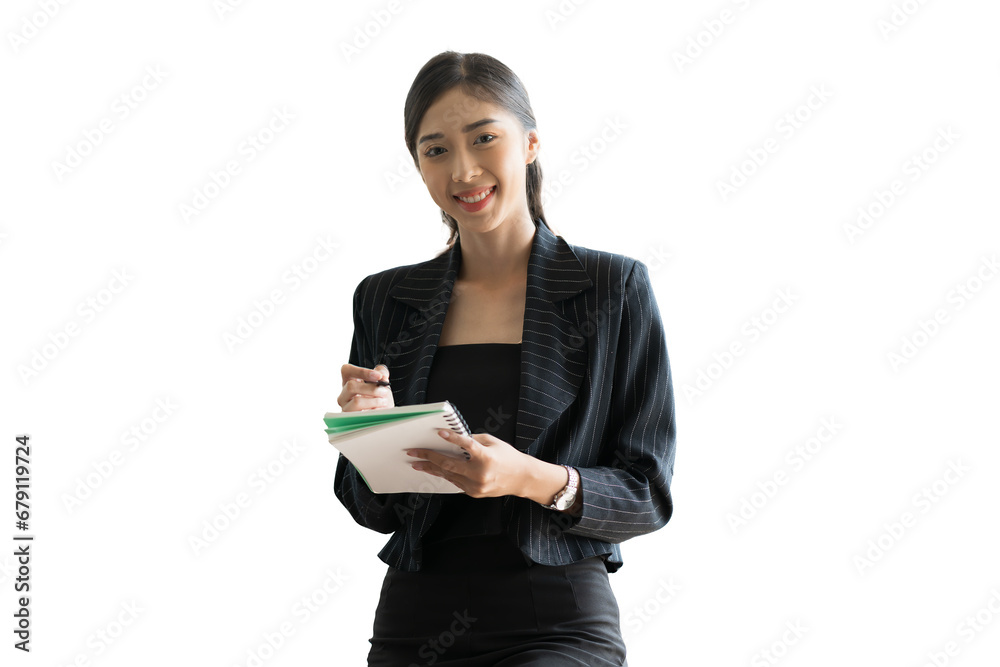 Portrait of Asian business woman wearing suit standing and working on white background Portrait of Asian business woman wearing suit standing and working on white background
