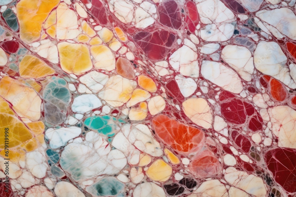 multicolored marble slab showcasing intertwined hues