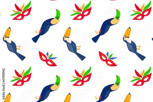 brasilian carnival seamless pattern with toucan
