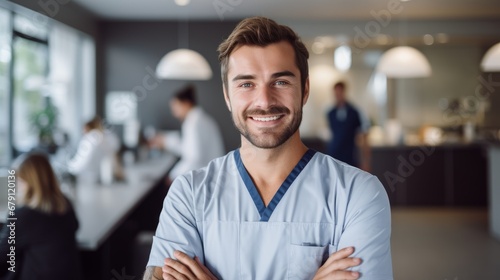 Smiling male nurse at clinics