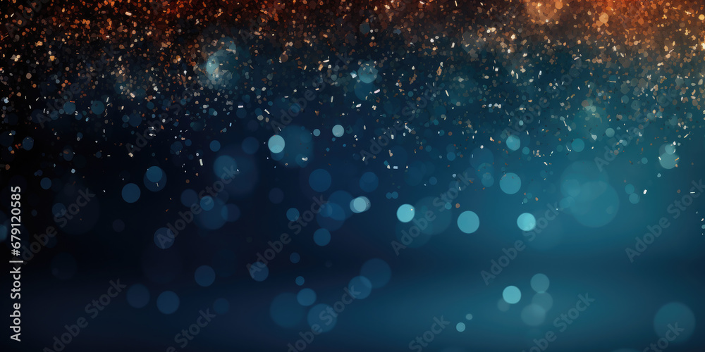 Festive Christmas background made of beautiful blue and golden bokeh.Background for greeting card