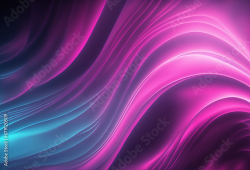 Light wave. Glowing curves. Defocused neon pink purple blue color gradient curl lines motion geometric graphic design on dark art illustration abstract background.