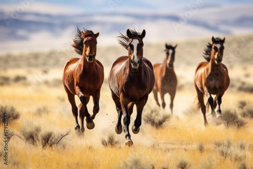 wild horses running across an open plain