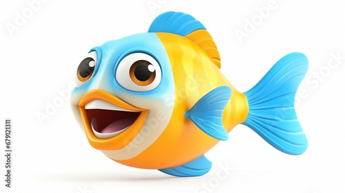 fish character isolated on white background. cute little magic fish isolated on white. generative ai