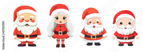 Set of many  Christmas personage stickers. characters of Santa Claus, dog,cat,girl,elf