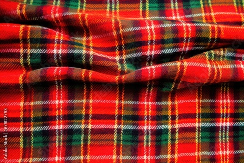 close-up texture of plaid campfire picnic blanket