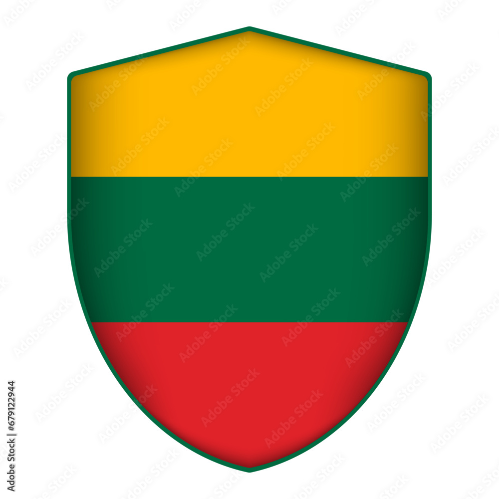 Lithuania flag in shield shape. Vector illustration. Lithuania flag in shield shape. Vector illustration.