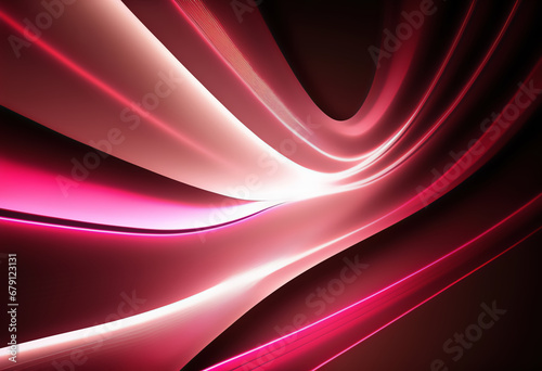 Light wave. Glowing curves. Neon pink white color gradient curl lines motion geometric graphic design on dark black art illustration abstract background.