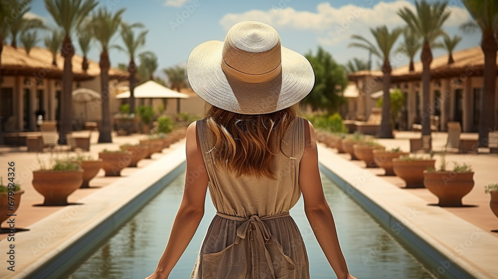 woman in a hat on the beach HD 8K wallpaper Stock Photographic Image