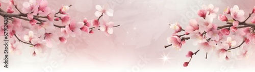 Sakura blooms theme. Delicate cherry blossoms on ethereal background, sparkling highlights, elegant floral banner design, holiday valentines day.