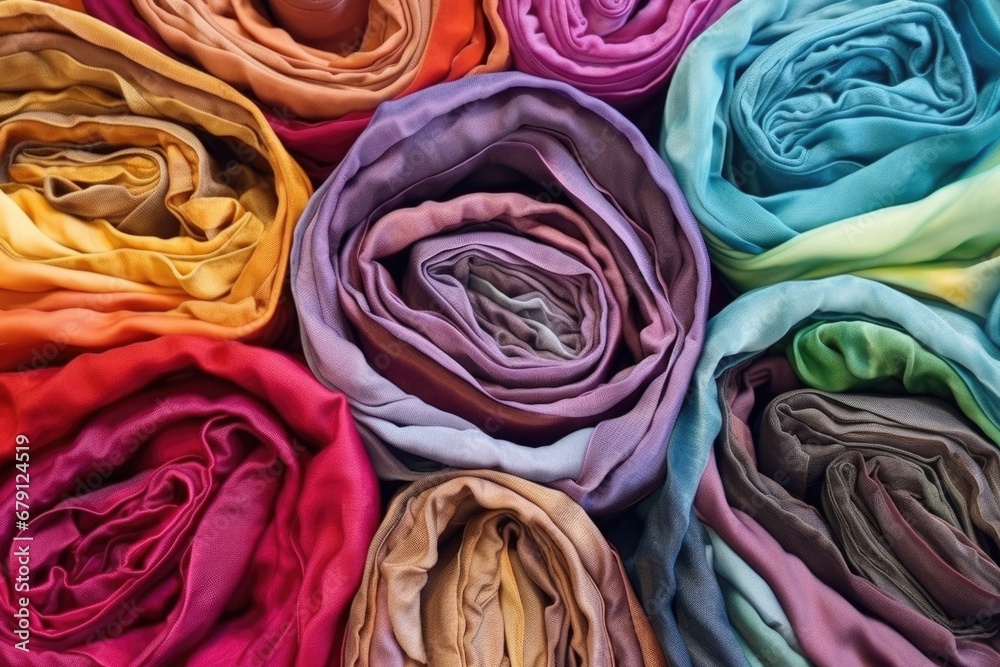 Fototapeta premium rolled up silk scarves with varying colors