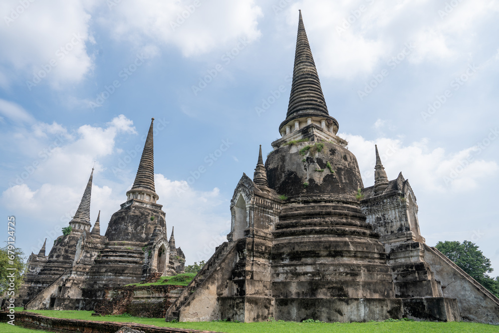 The Thai Temple Wat Phra Si Sanphet at the historical Park of Ayutthaya in Thailand Asia