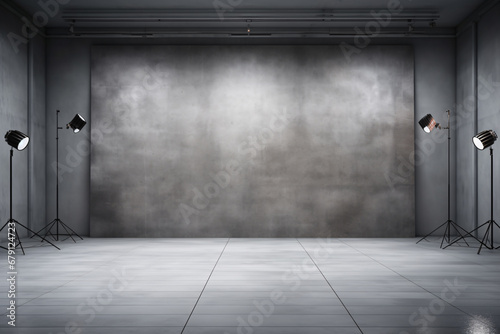 Gray Studio Concrete Room Background with Spotlight for Photography photo