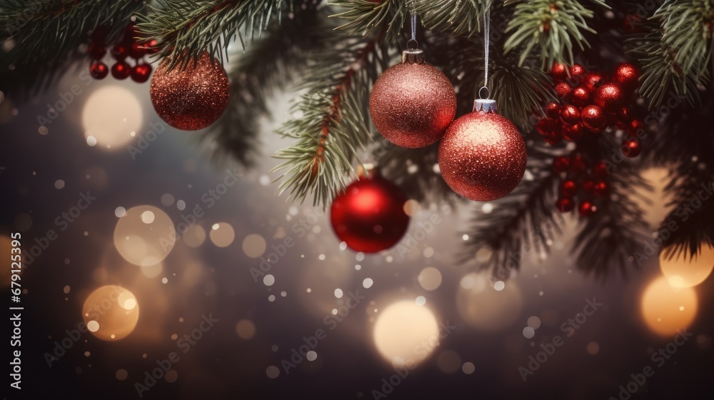 Festive Christmas Decor Close-up Sparkling Ornaments Twinkling Lights Elegant Holiday Celebrations