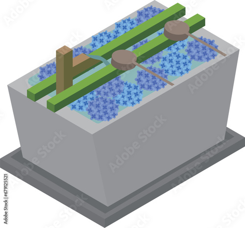 アイソメトリックな紫陽花の花手水