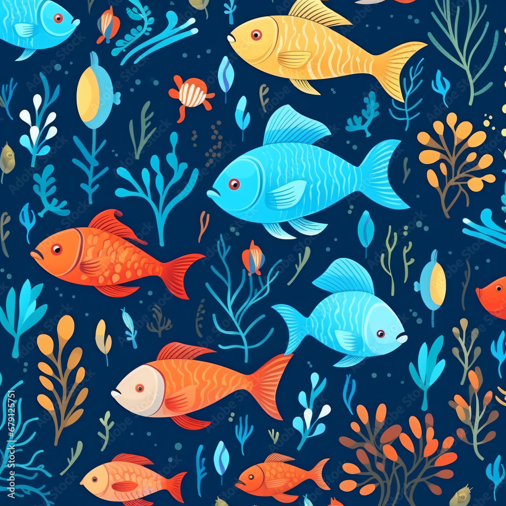 Fish and wild marine animals seamless wallpaper