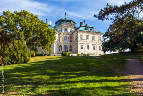 Beautiful view of the Baroque castle from the castle park