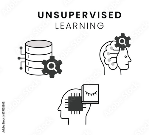 Unsupervised Learning Icons. Unsupervised learning graphic element. Editable Stroke and Colors.