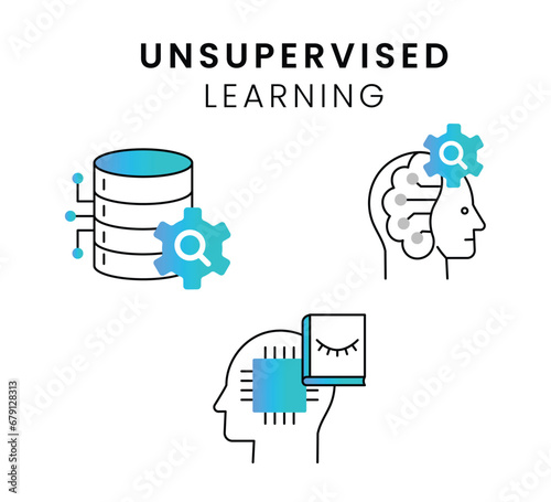 Unsupervised Learning Icons. Unsupervised learning graphic element. Editable Stroke and Colors.