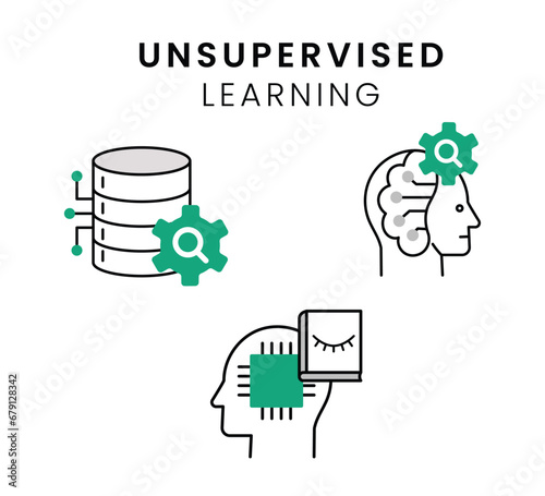 Unsupervised Learning Icons. Unsupervised learning graphic element. Editable Stroke and Colors.