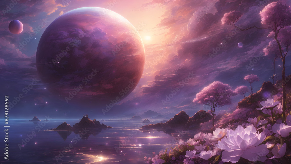 Planet View from Abstract World Pink Colour Planet View from Abstract World Pink Colour