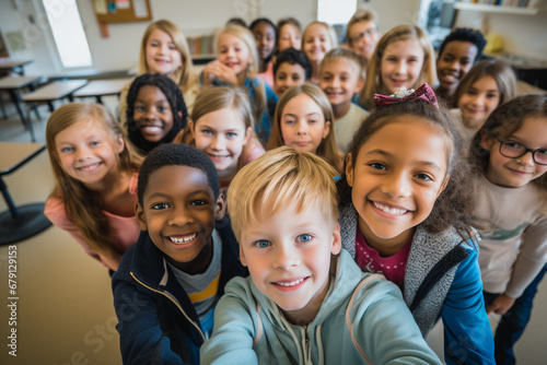 School Spirit Snapshot: Elementary Class Bonds in Co-Ed Group Selfie photo